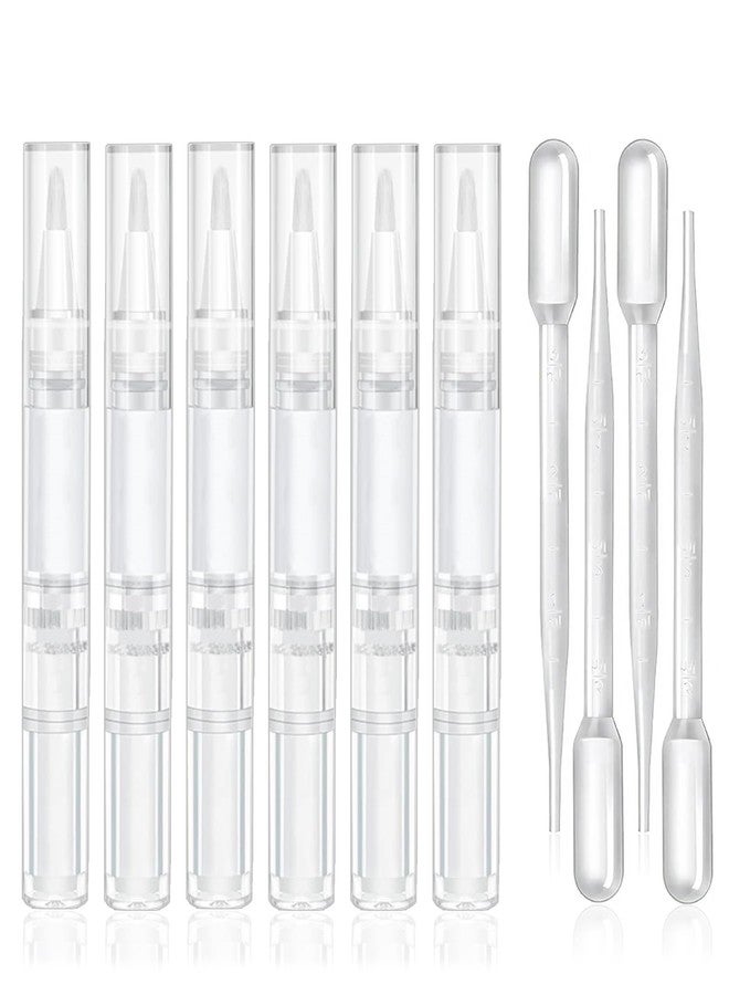 uadbau 6 Pcs 3ml Empty Cuticle Oil Pen with 4 Pcs Transfer Pipettes - Transparent Nail Oil Twist Pens with Brush Tip for Nail Oil, Eyelash Growth Liquid, Cosmetic Lip Gloss Container Applicators - Image 1